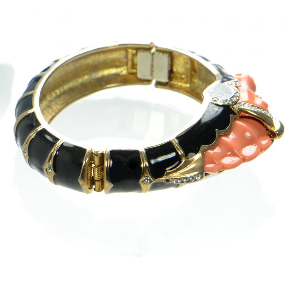 Vintage Kenneth Jay Lane Kjl Black Enamel & Coral… - image 3